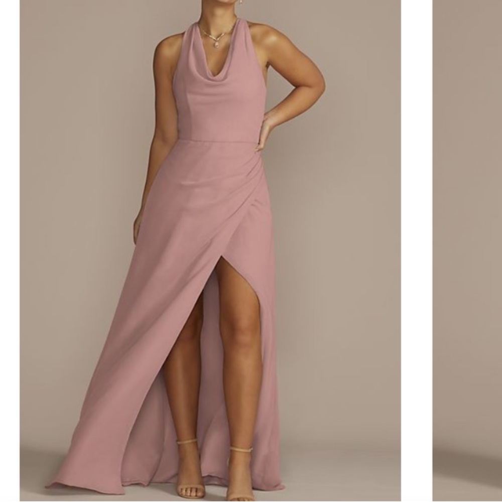 NWT Soft Pink Halter Cowl Chiffon Dress
